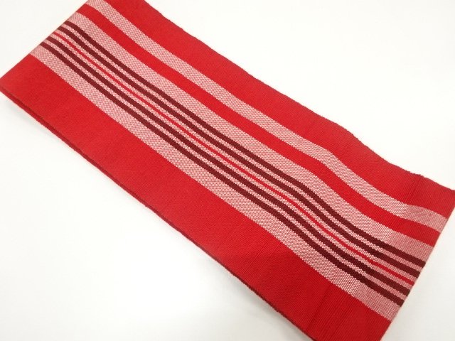 JAPANESE KIMONO / ANTIQUE STRIPED WOVEN SINGLE HANHABA OBI (MAY BE WOR